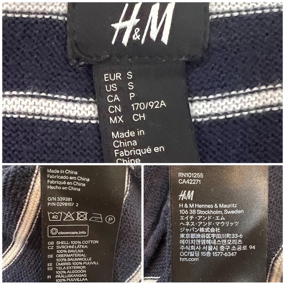 H&M Striped Crewneck Knit Sweater Navy Blue White Small S - Picture 6 of 12